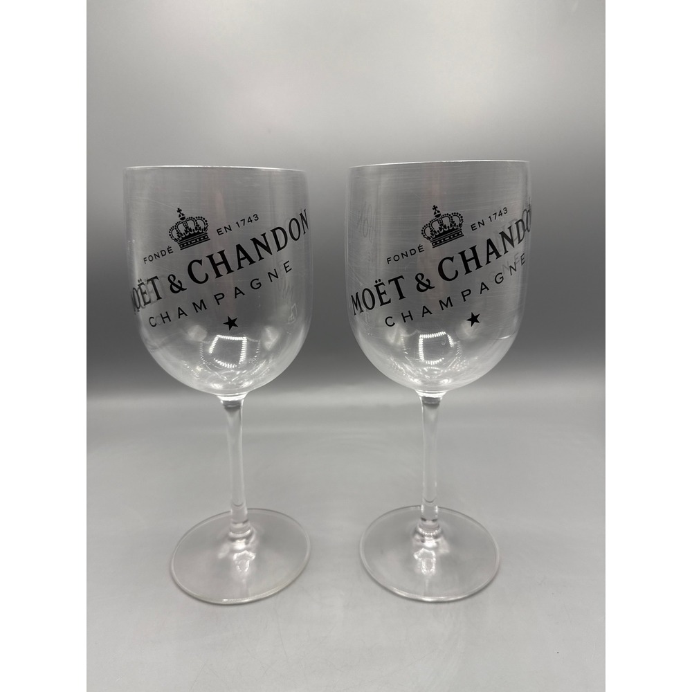 Moet & Chandon Champagne Glasses Set of 2 Clear Acrylic Stemmed Wine Goblets